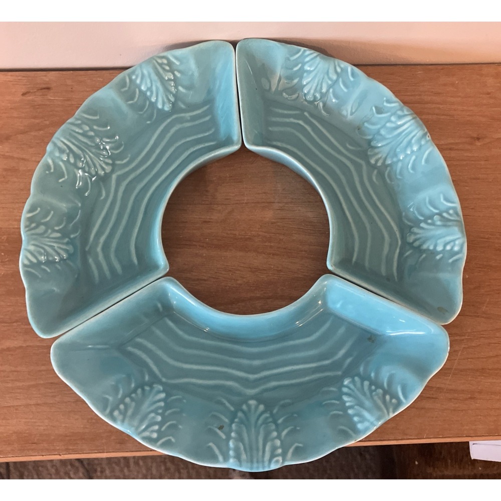 Set of 3 Vintage CALIFORNIA POTTERY Turquoise Lazy Susan Replacement Dishes